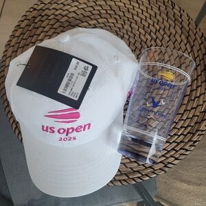 US Open 2025 White Cap and Glass Set